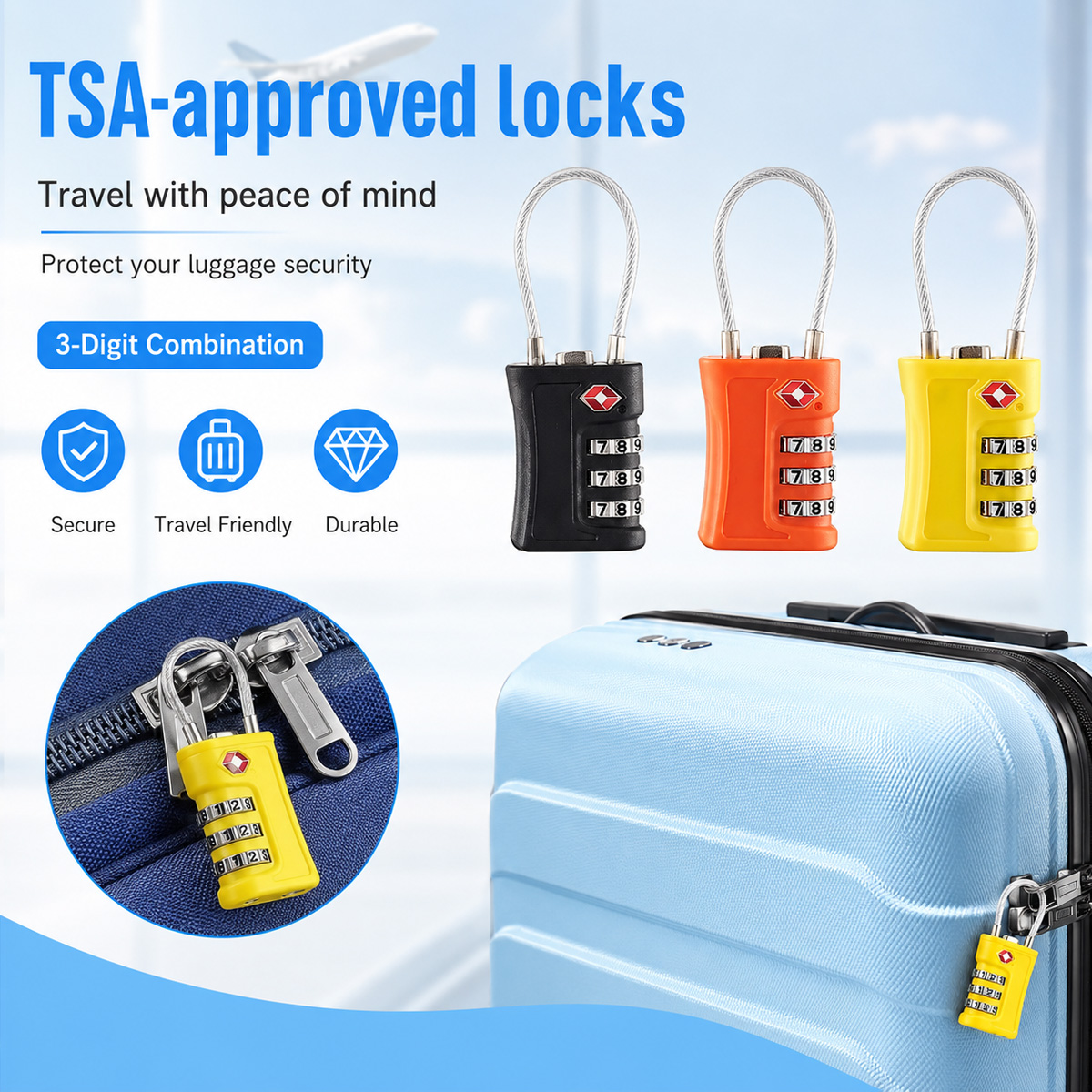Home Gym Portable - TSA Approved Luggage Lock 3 Digit