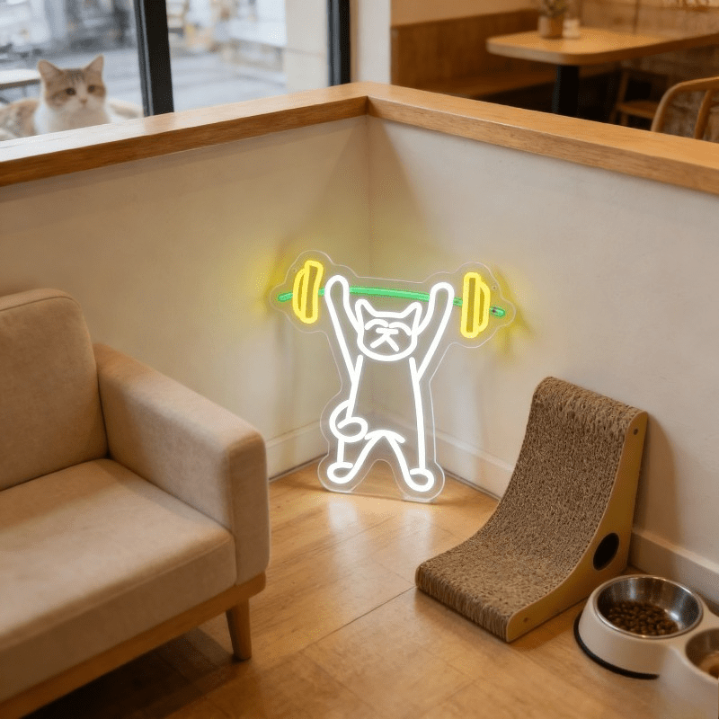 Cat Lifting Weights Neon Sign  - đánh giá và giá Home Gym Neon Sign